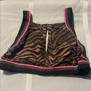 Sanctuary Zebra Print Sports Bra with Pink Trim Sz Large NWOT